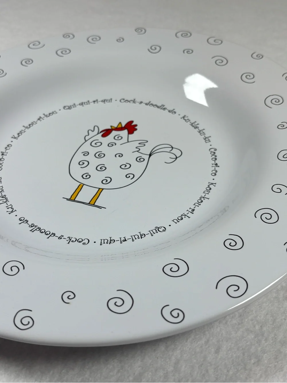 Blue Sky White Ceramic Chicken Dinner Plate - Whimsical Farmhouse Design
